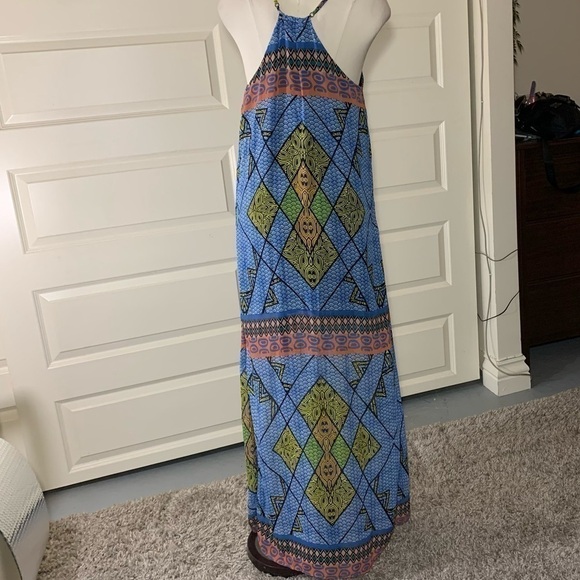 eight Sixty Easy Breezy Multicolor Tribal Print Maxi Dress Beads Collar Size S - Picture 7 of 10